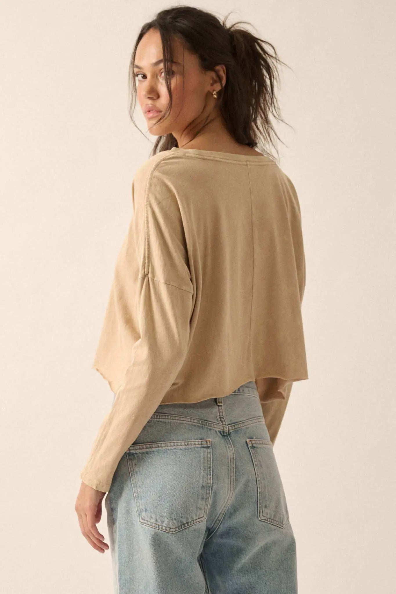 Vintage Angel Cropped Long-Sleeve Graphic Tee