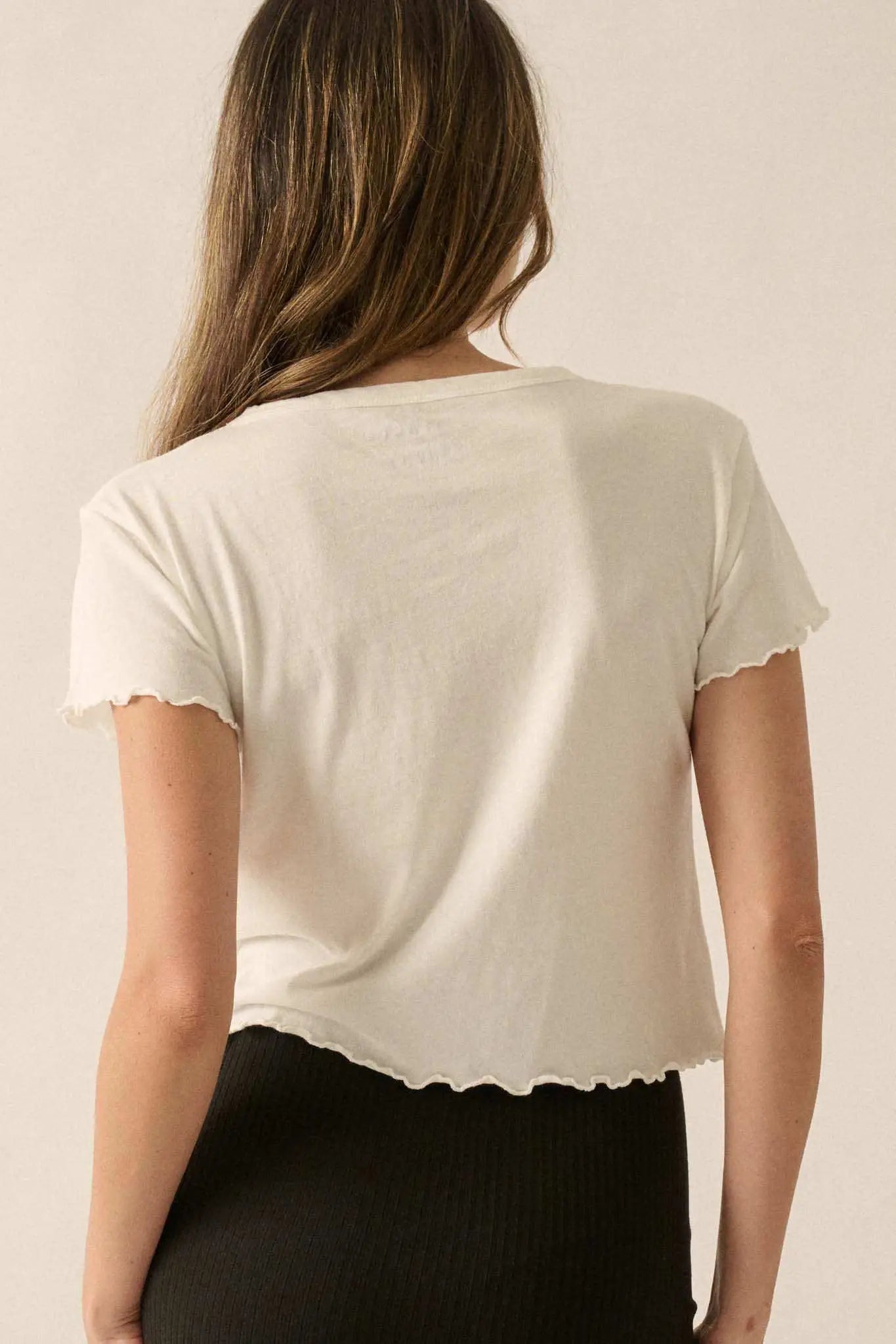 Too Hot Cropped Lettuce-Edge Graphic Baby Tee