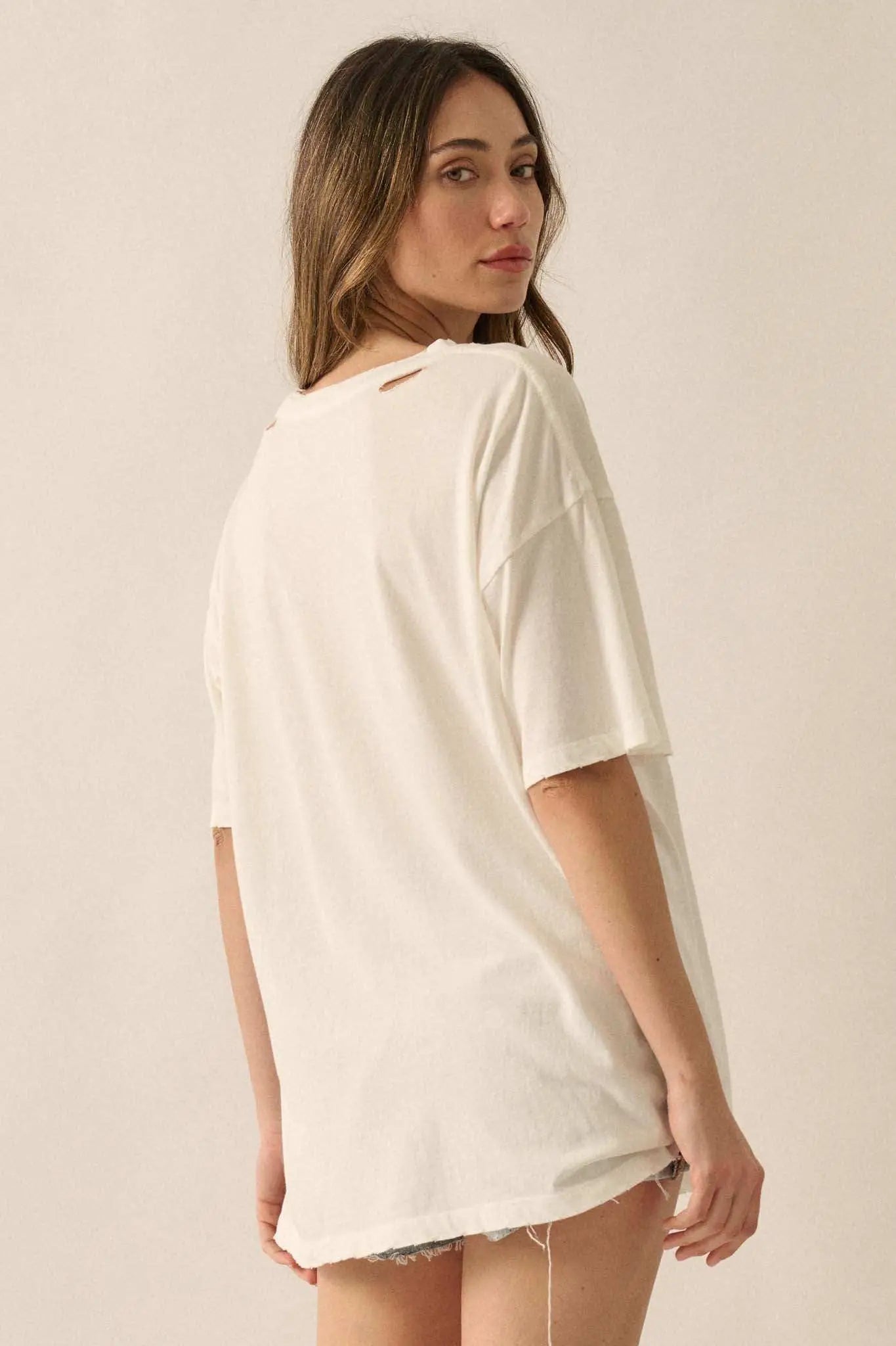 When Doves Fly Distressed Oversize Graphic Tee