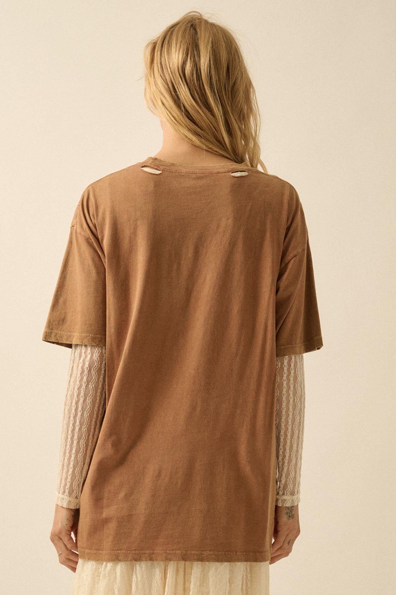 Wings of Peace Distressed Oversize Graphic Tee