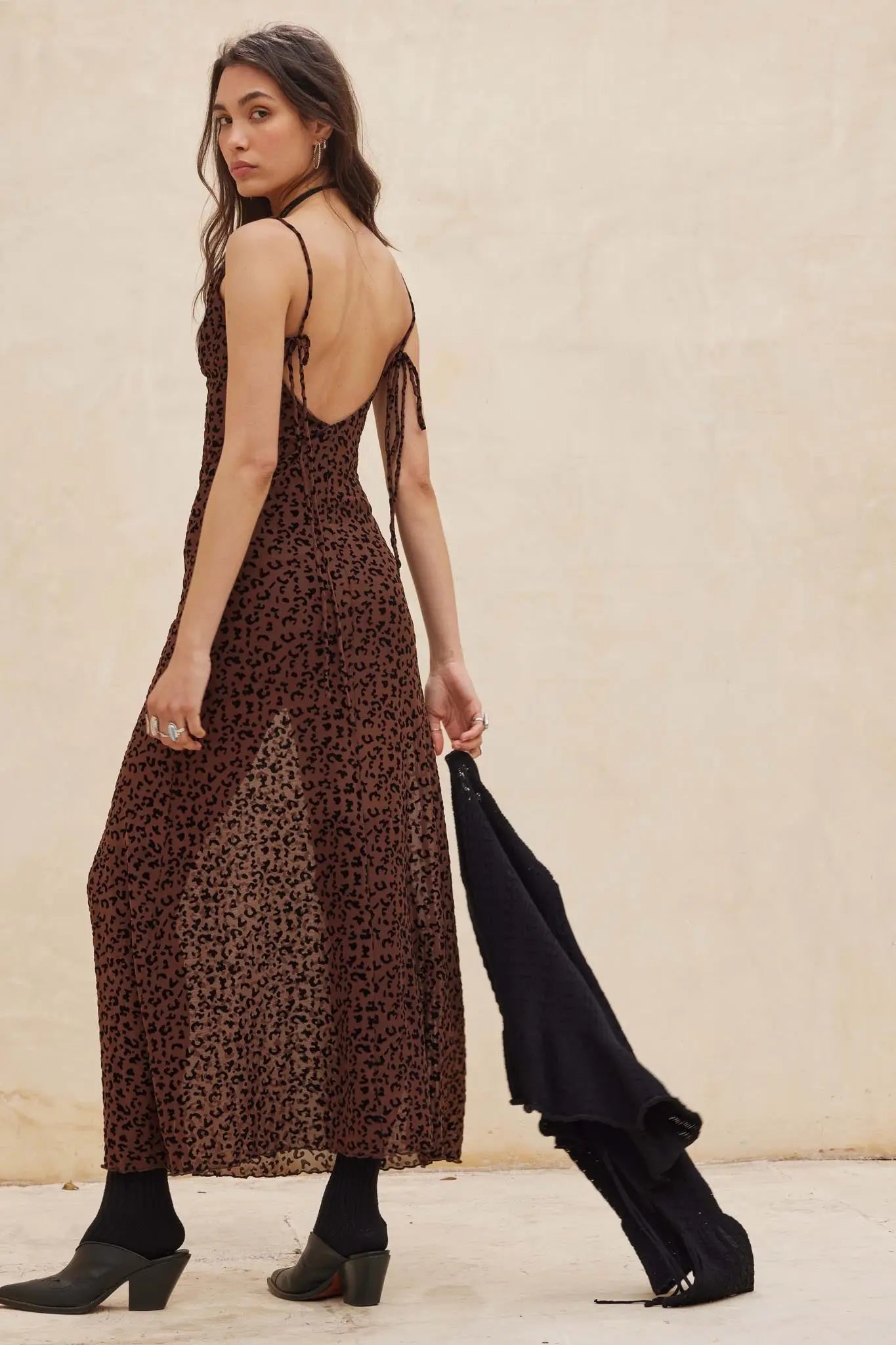 Wild Romance Leopard Mesh Cowl-Neck Maxi Dress