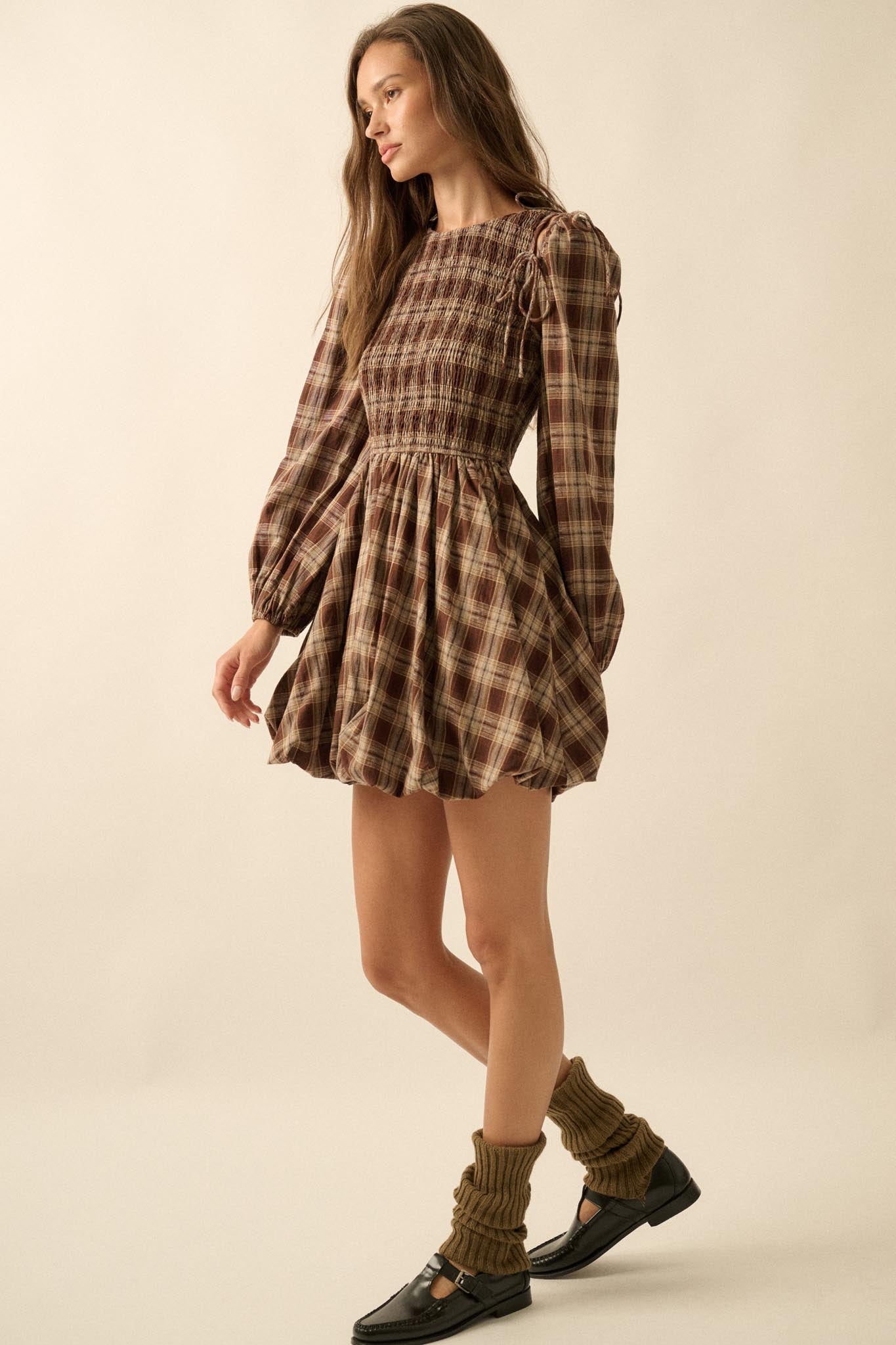 Together Again Plaid Detachable-Sleeve Mini Dress