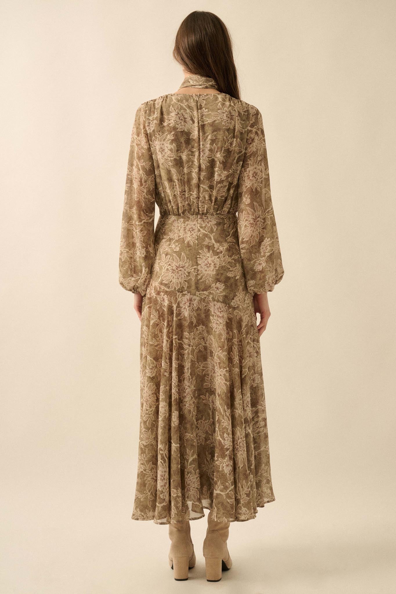 Treasured Beauty Floral Chiffon V-Neck Maxi Dress