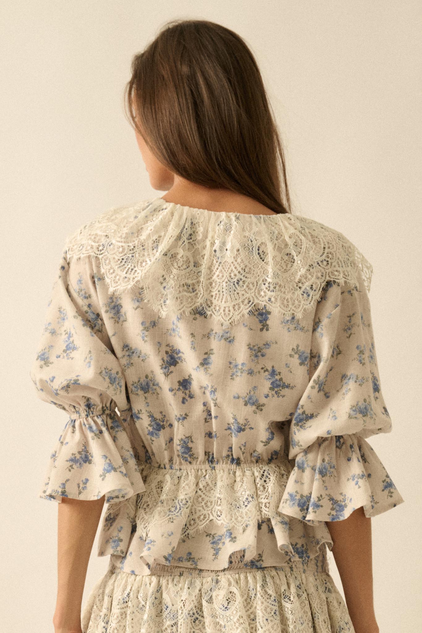 True Beauty Floral Puff-Sleeve Ruffle Peplum Top