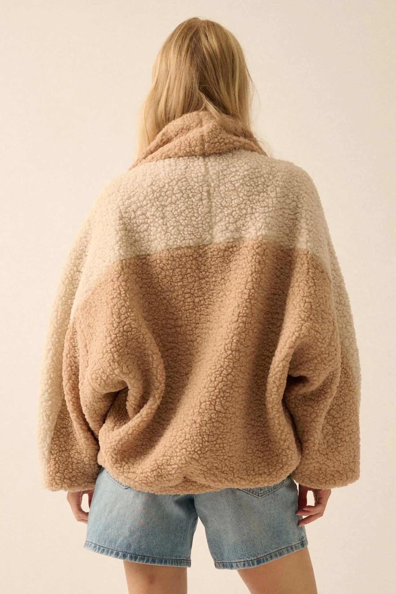 Teddy Bear Picnic Colorblock Sherpa Fleece Jacket