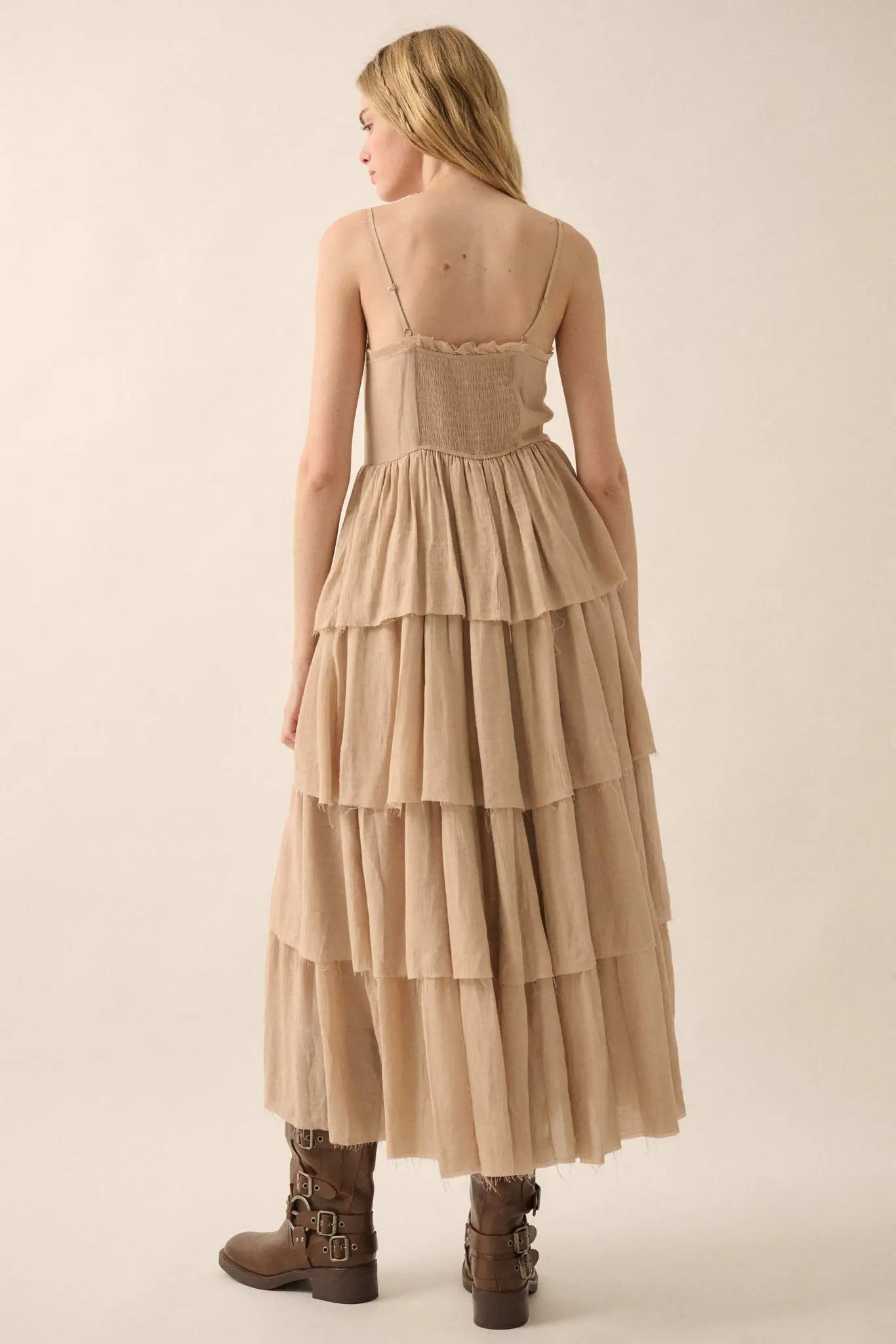 True Romance Pleated Tiered Ruffle Maxi Top