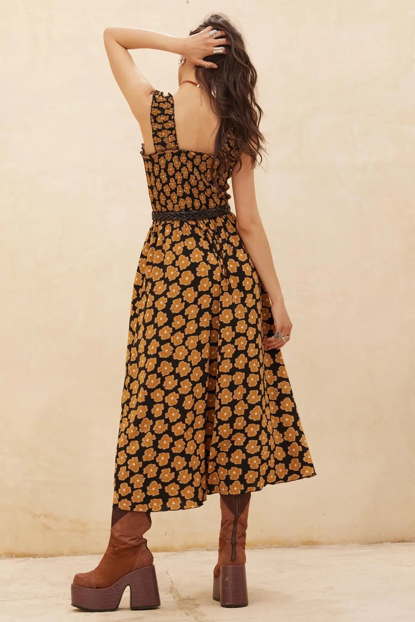 Vintage Blooms Floral Smocked Midi Dress
