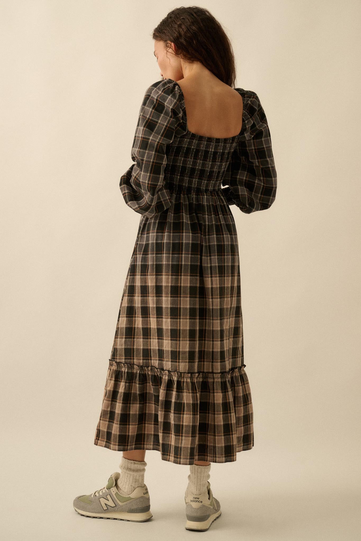 Timeless Tartan Smocked Plaid Midi Prairie Dress