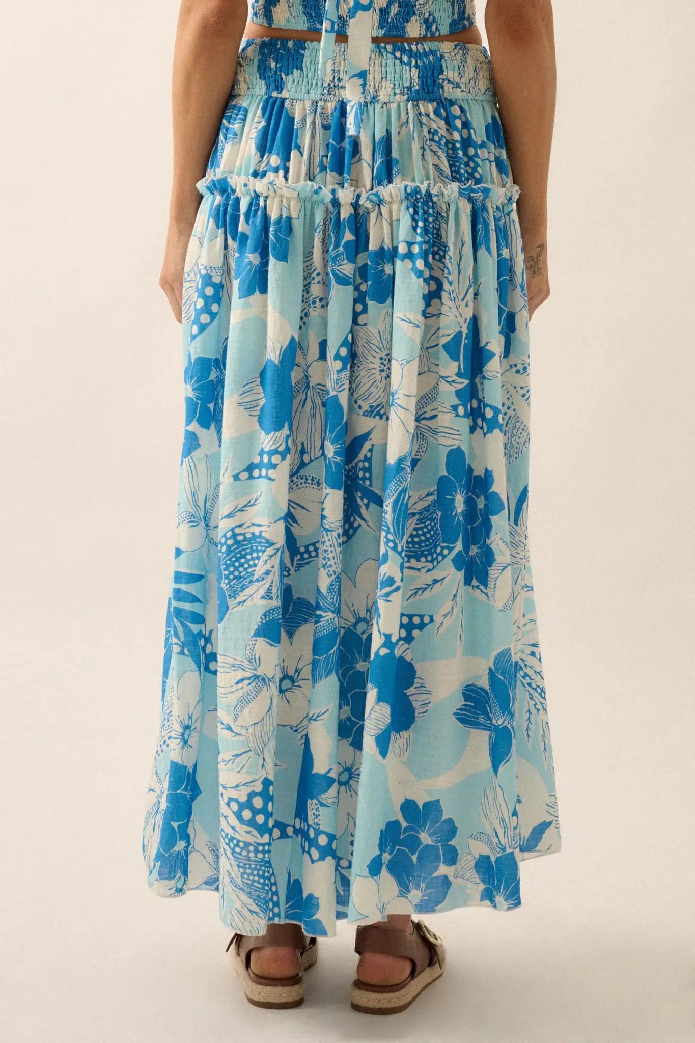 Taste the Tropics Floral Tiered Ruffle Maxi Skirt