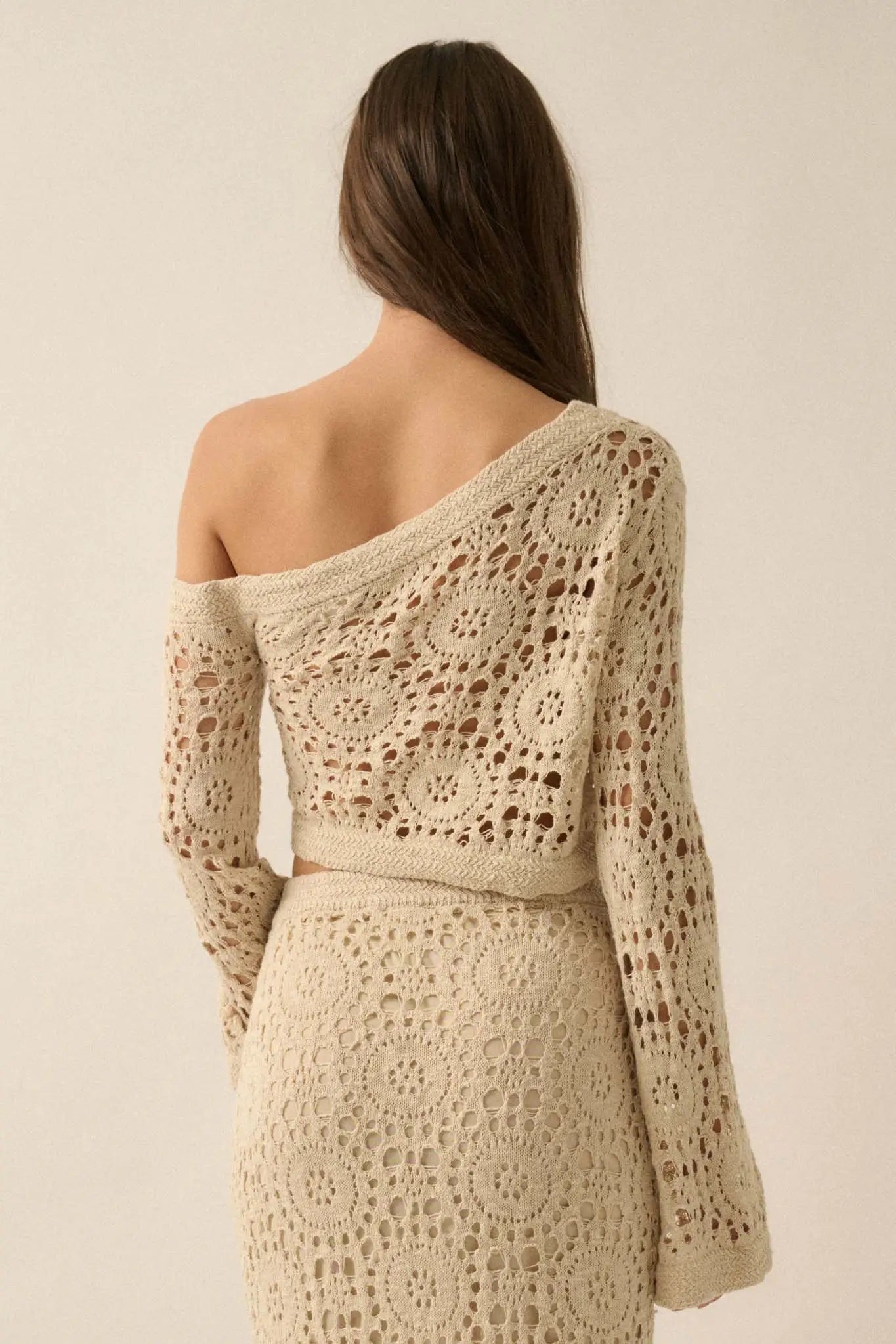 Vintage Heart Crochet Knit Cropped Sweater