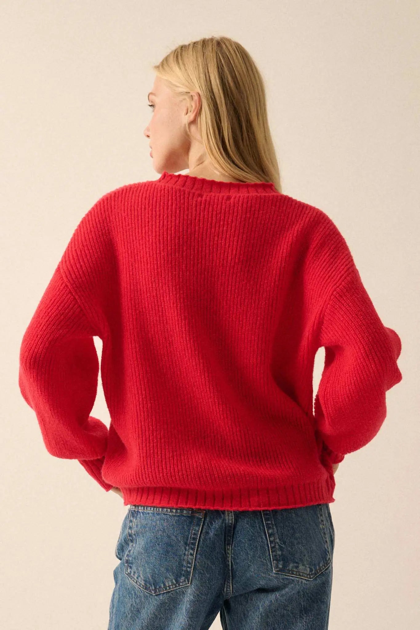 Tied and True Ribbed Knit Yarn Bow Sweater