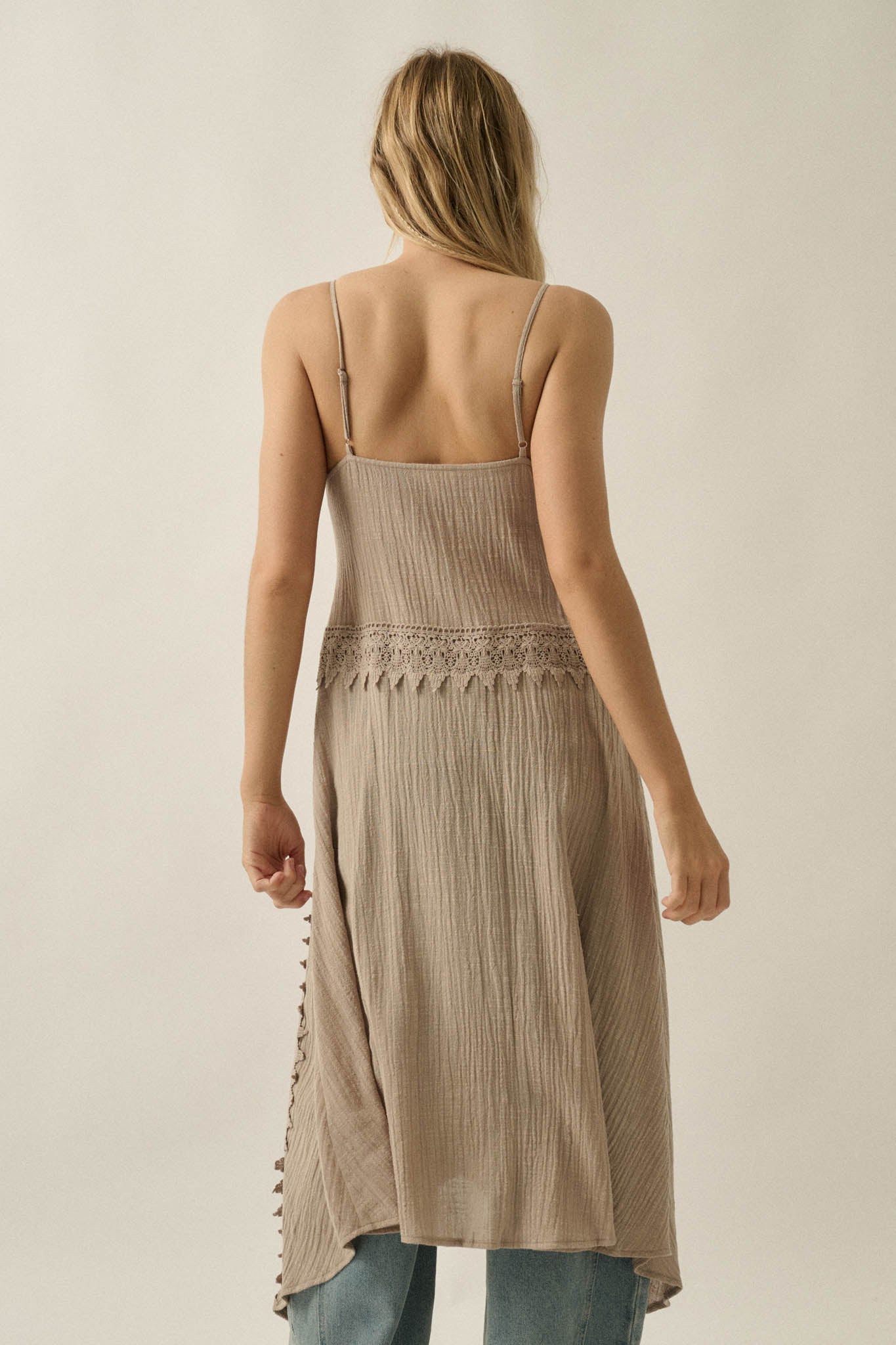 Up in the Air Cotton Gauze and Lace Maxi Top