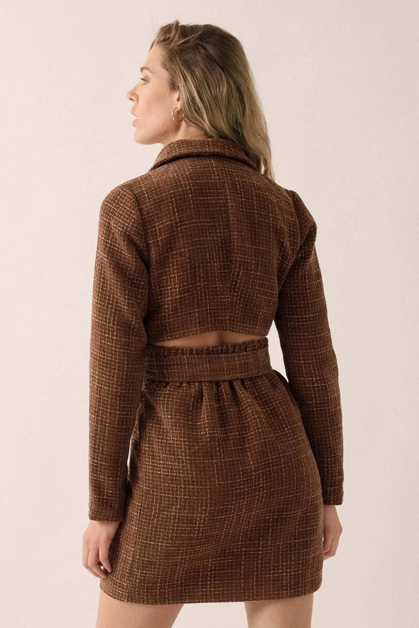 Working Late Tweed Belted Blazer Mini Dress