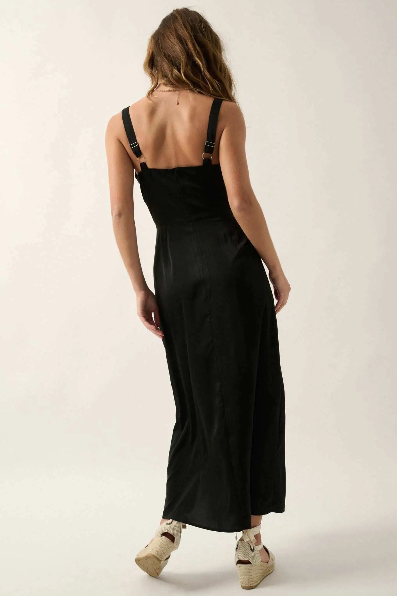 To the Nines Pleated Bodice Satin Midi Dress