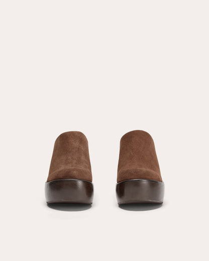 The Wooden Puffa Clog | Dark Umber Suede