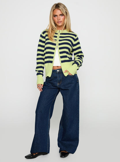 Best Time Knit Cardigan Green Stripe