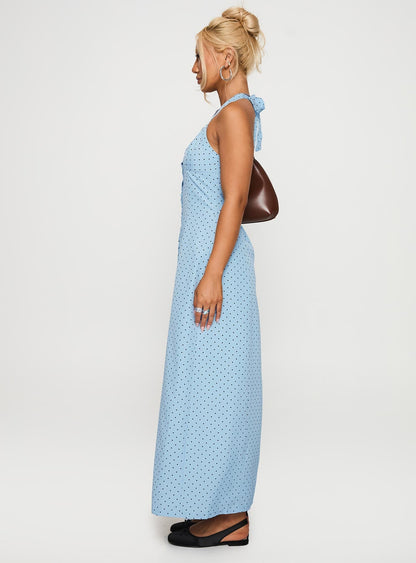 Mallorie Halter Maxi Dress Blue / Black Polka