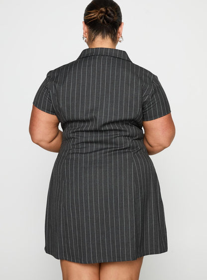 Wynona Mini Dress White / Grey Pinstripe Curve