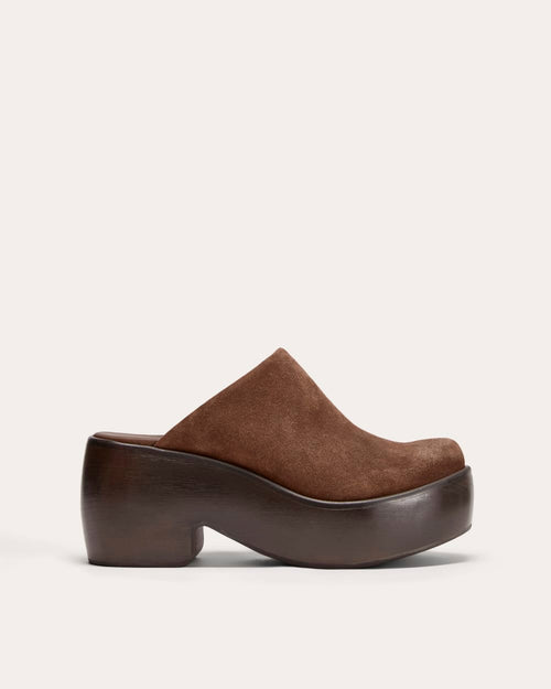 The Wooden Puffa Clog | Dark Umber Suede