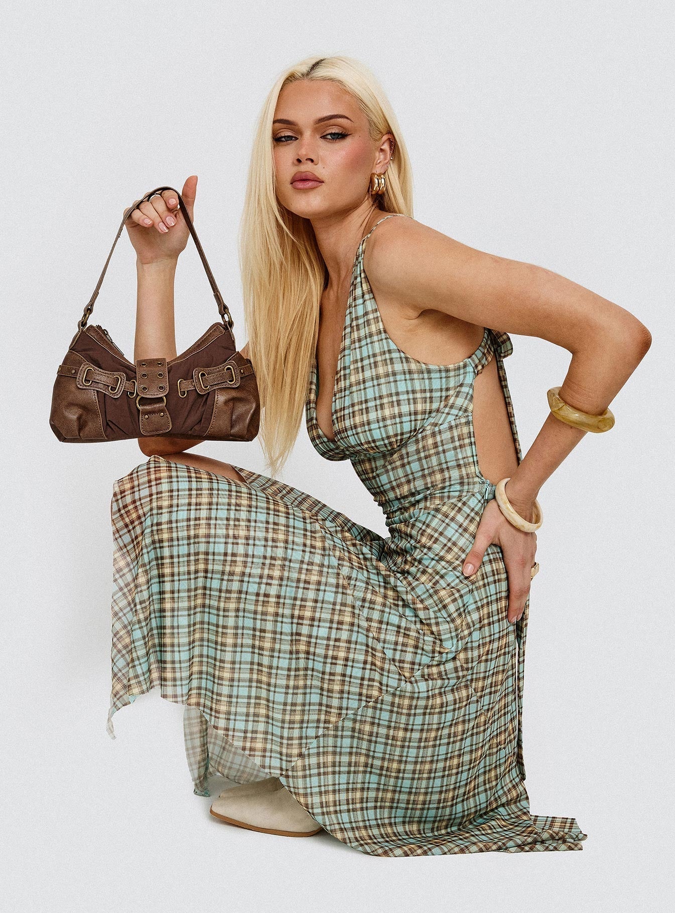 Blaize Asymmetrical Midi Dress Multi Check