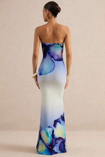 Ceremony | Blue Ombre Floral Print Bandeau Maxi Dress