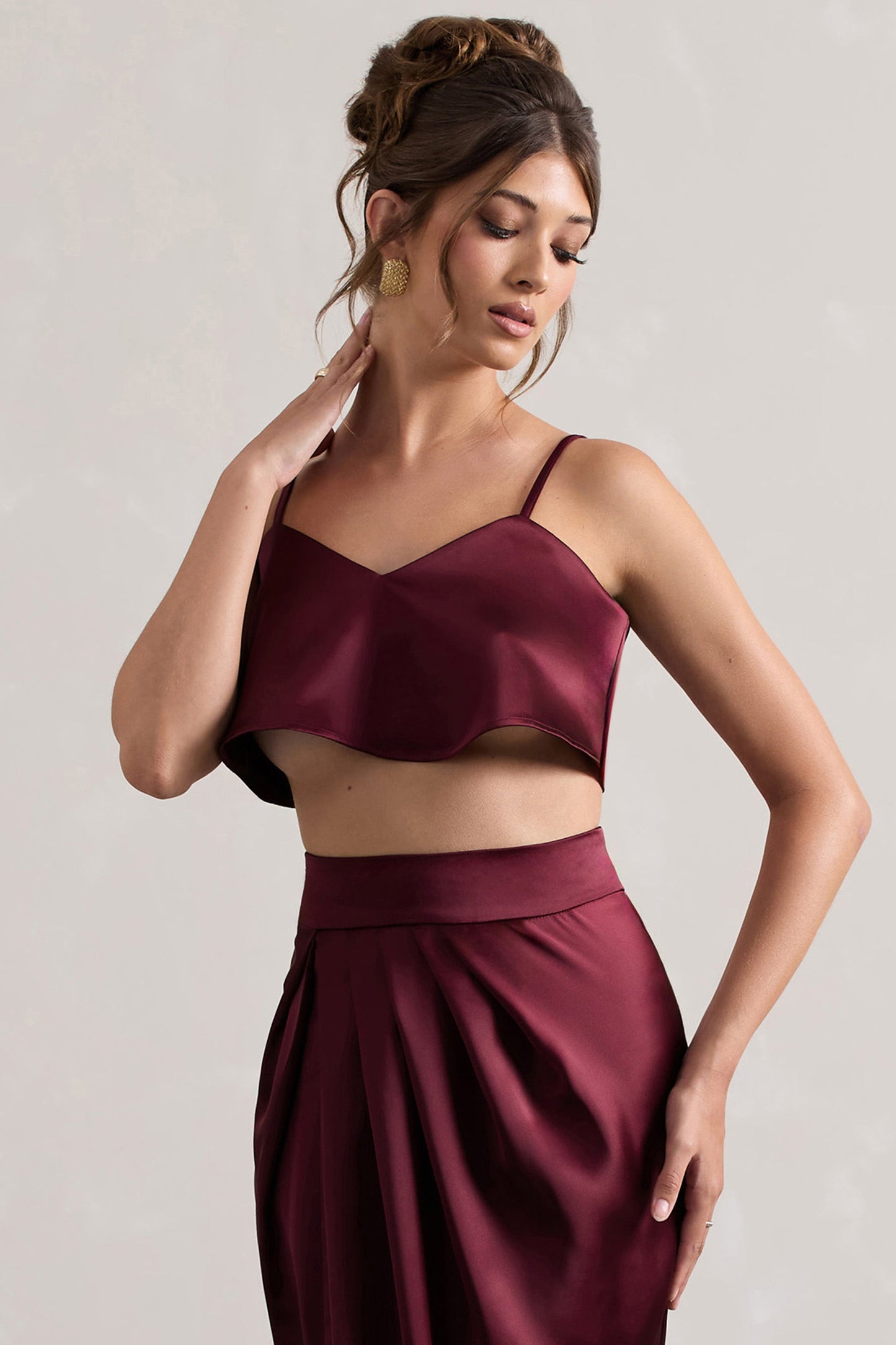 Fawn | Plum Satin Cami Crop Top