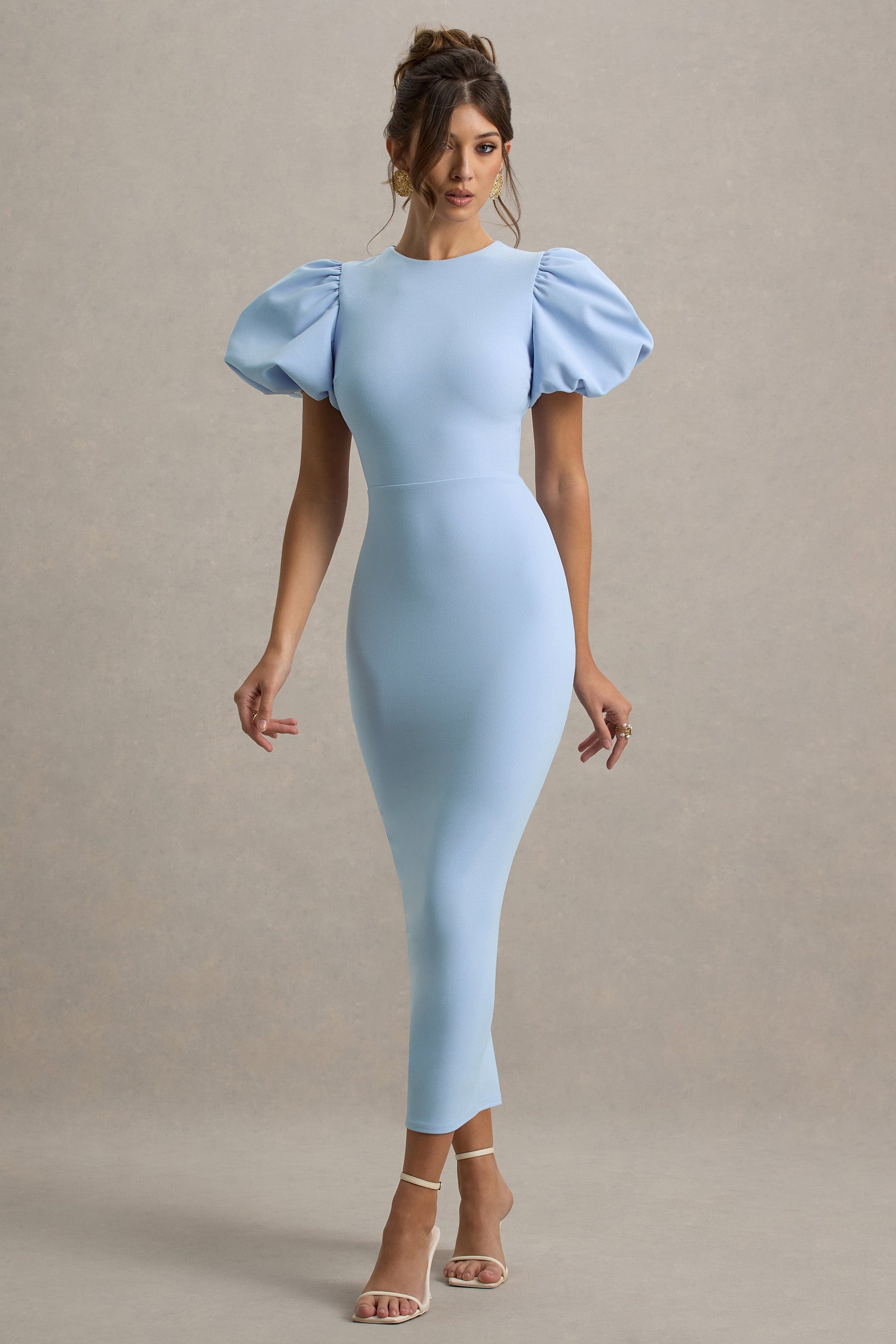 Dakota | Powder Blue Puff-Sleeve Midi Dress
