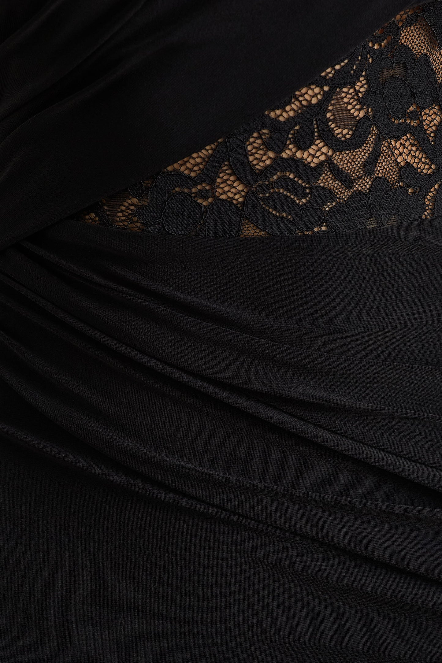 Melody | Black Asymmetric-Neck Maxi Dress With Lace Detailing And Front-High Split