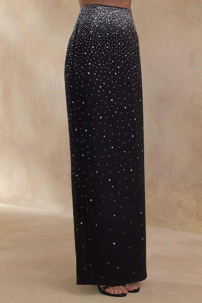 Fabiana | Black Hand-Embellished Maxi Skirt