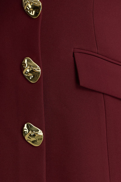 Belony | Dark Plum Crew-Neck Mini Dress With Button Detailing