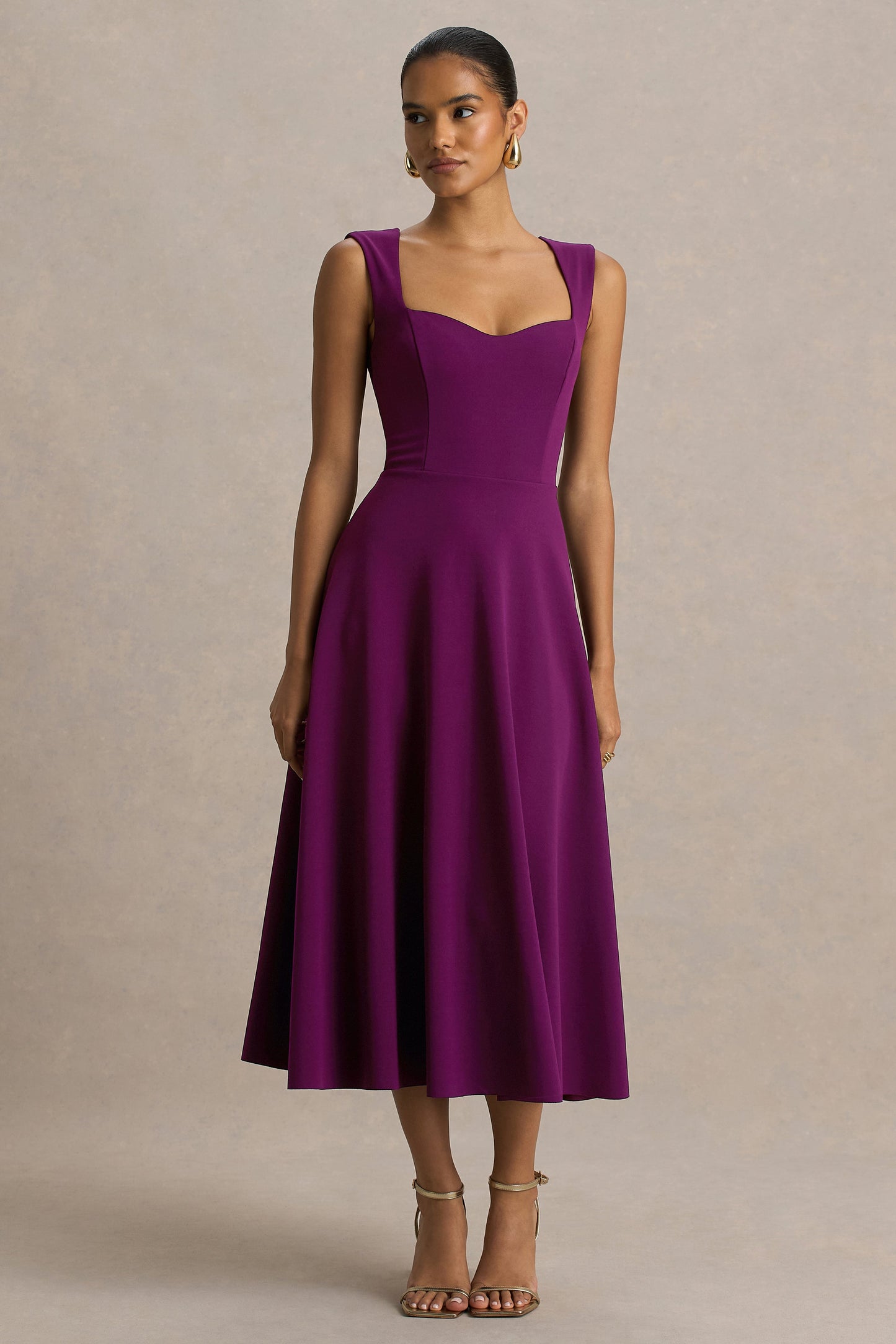 Andromeda | Plum Sweetheart-Neck Midi Dress
