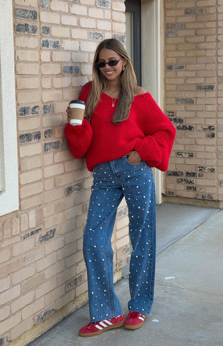 Denim Dazzle Pearl Mid Wash High Waisted Jeans