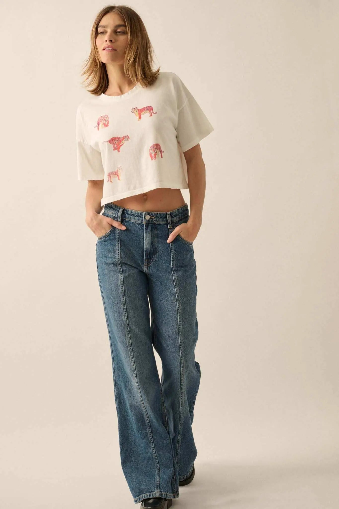Tiger Streak Distressed Cropped Graphic Tee
