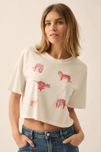 Tiger Streak Distressed Cropped Graphic Tee
