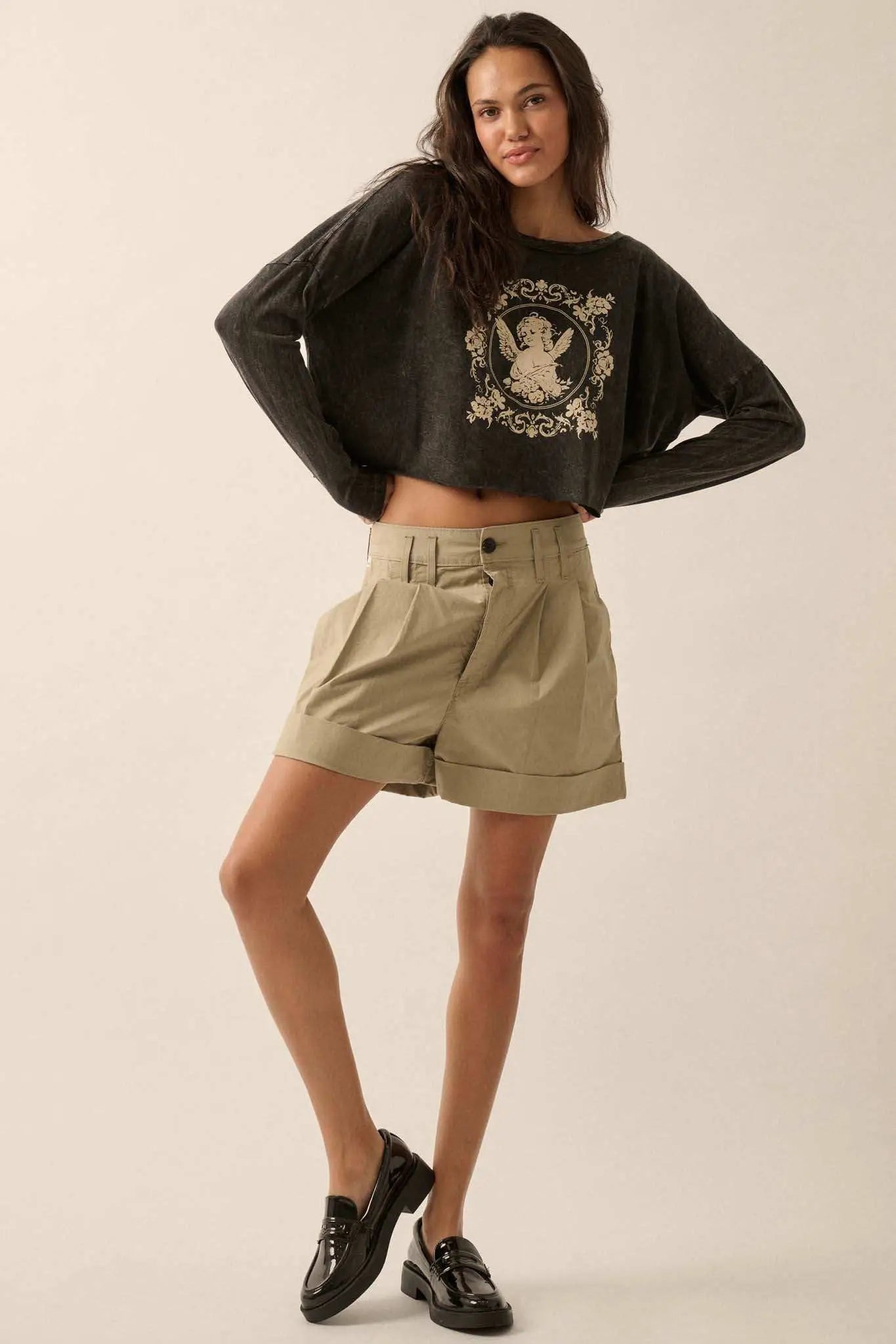 Vintage Angel Cropped Long-Sleeve Graphic Tee