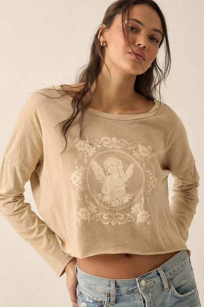 Vintage Angel Cropped Long-Sleeve Graphic Tee