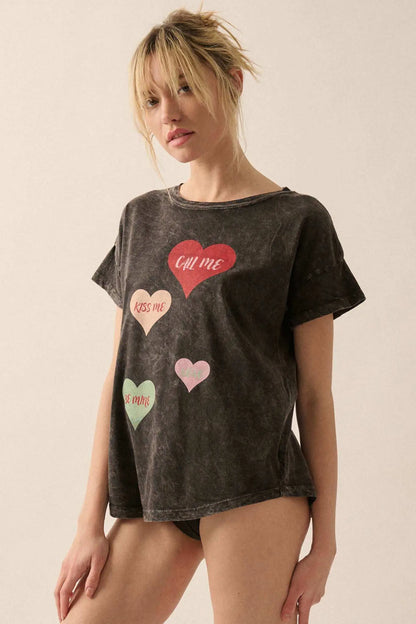 Valentine Hearts Vintage-Wash Graphic Tee