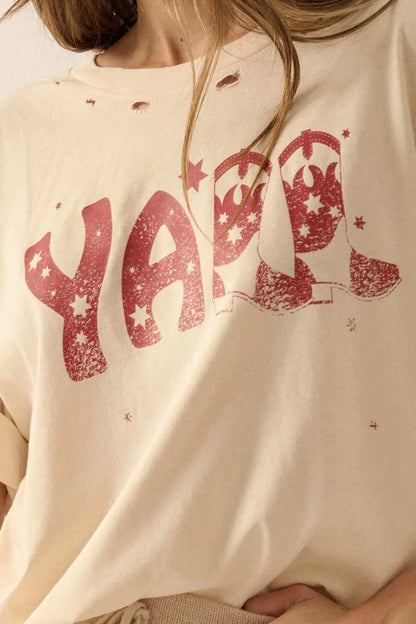 Y'all Cowboy Boots Oversize Distressed Graphic Tee