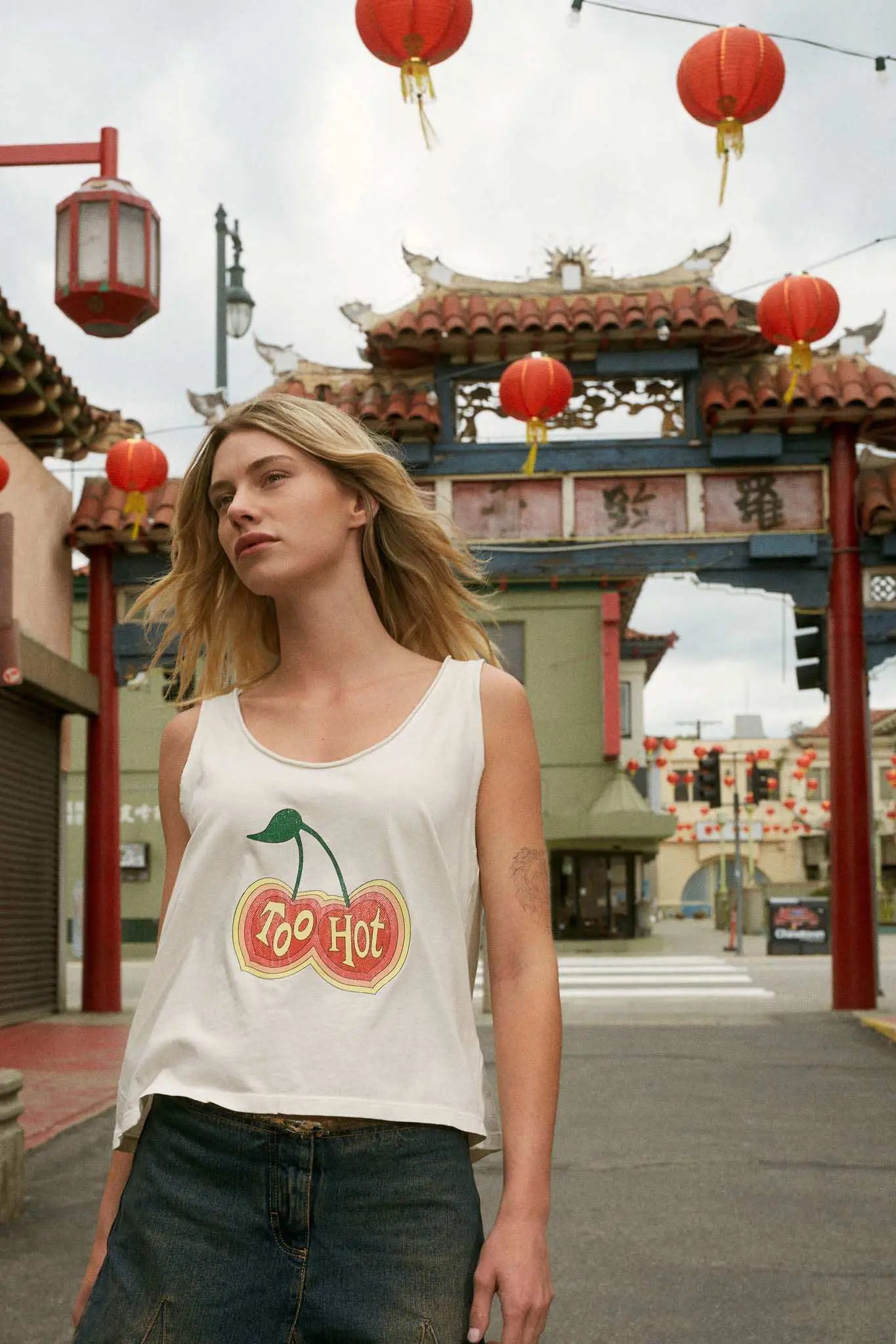 Too Hot Raw-Edge Cherries Graphic Tank Top