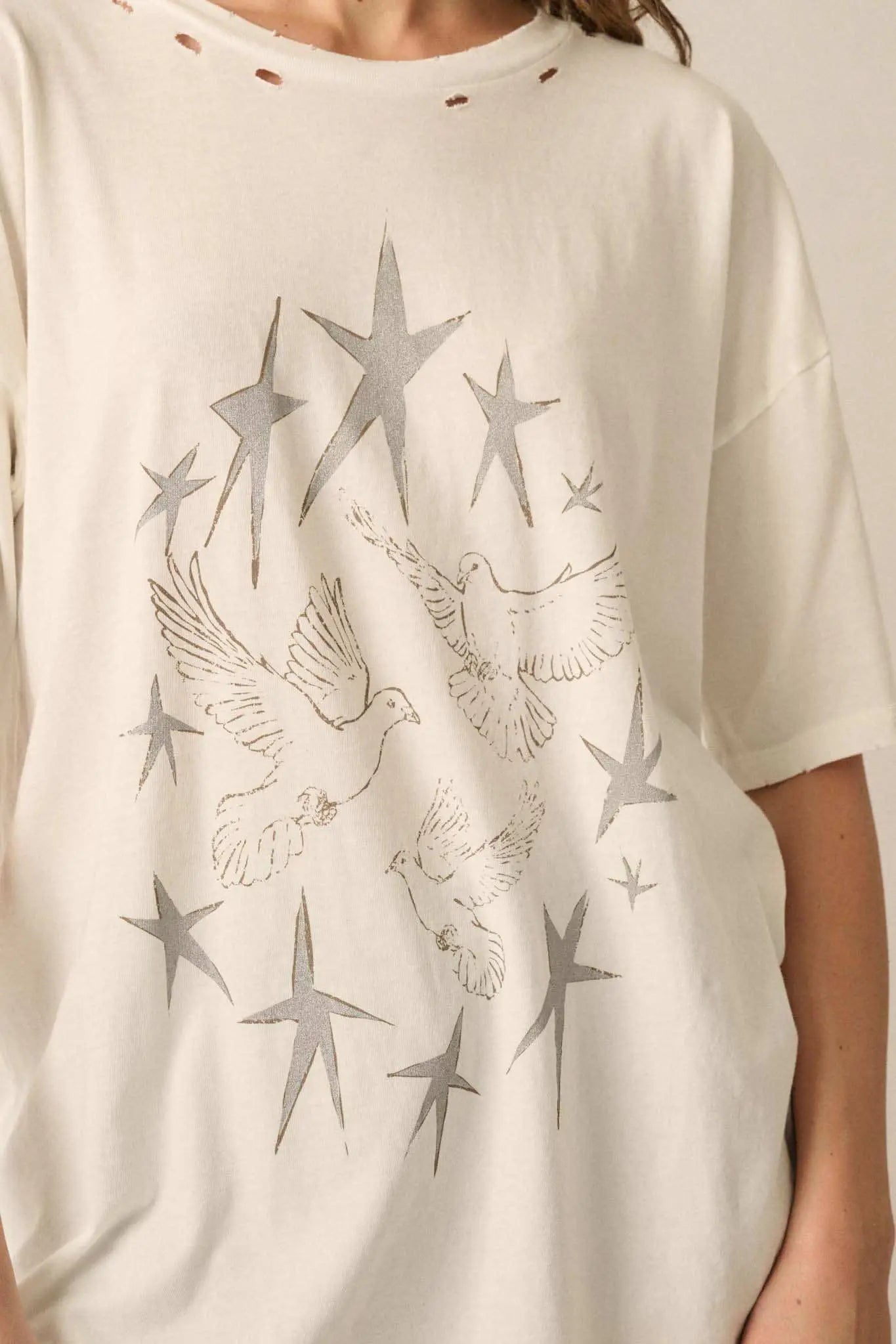 When Doves Fly Distressed Oversize Graphic Tee