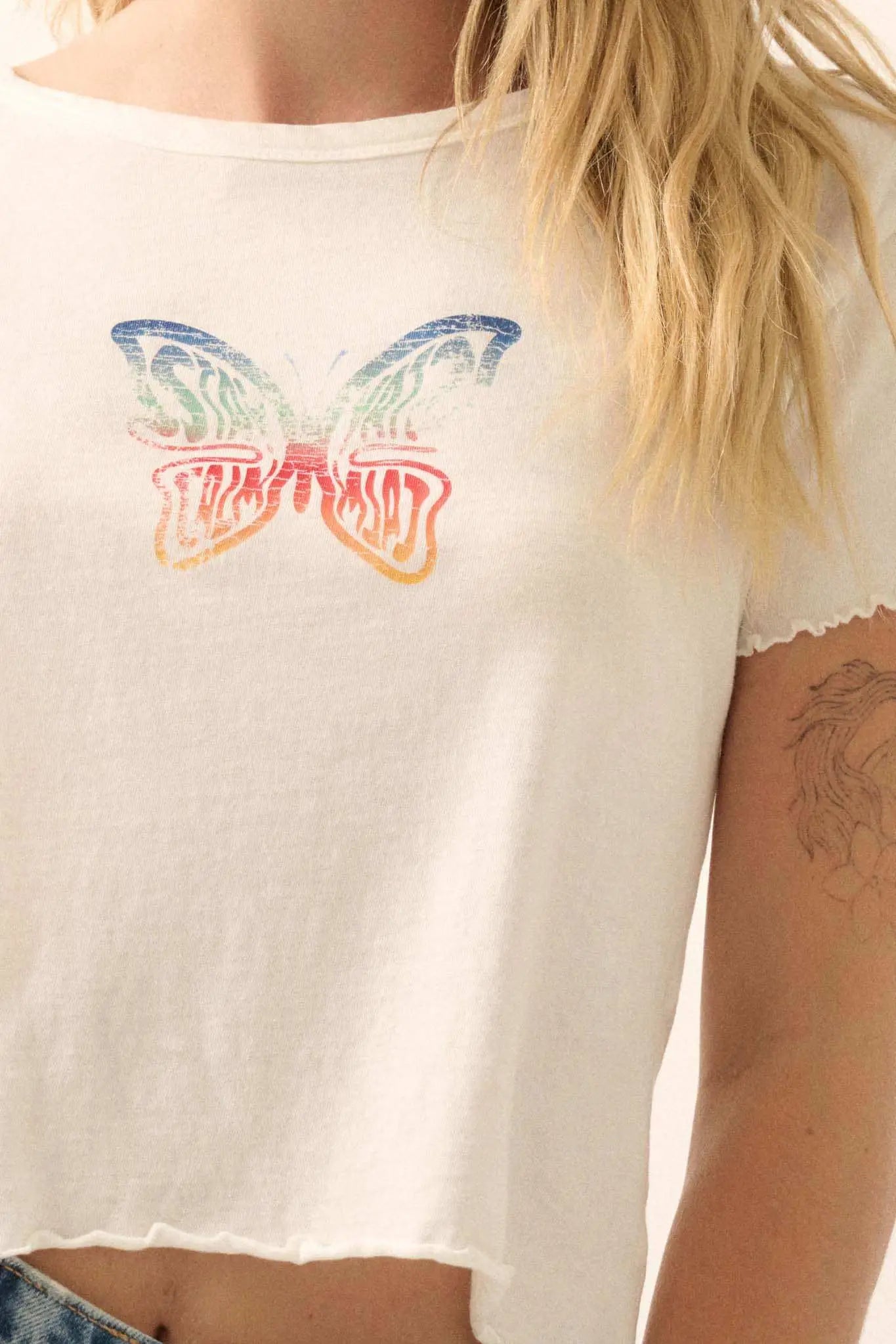 Stay Calm Rainbow Butterfly Graphic Baby Tee