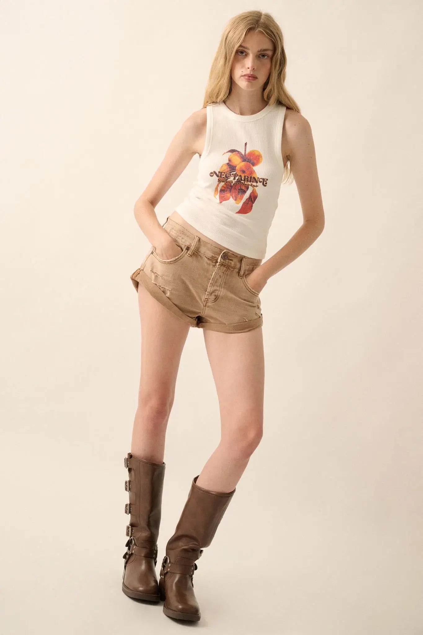 Sweet Nectarine Crew-Neck Thermal Graphic Tank Top