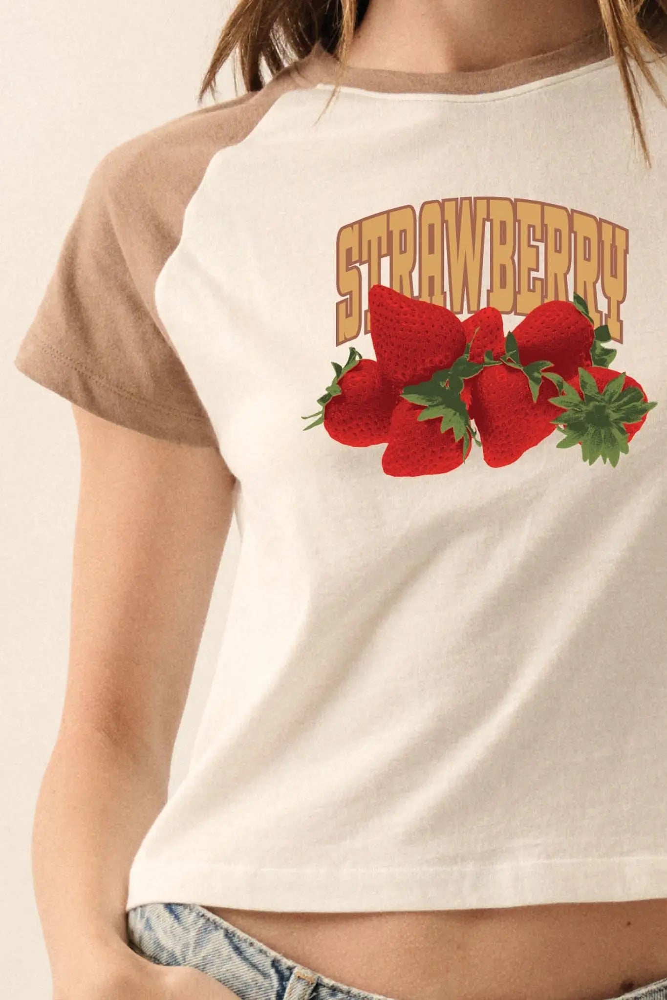 Strawberry Fields Cropped Raglan Graphic Baby Tee