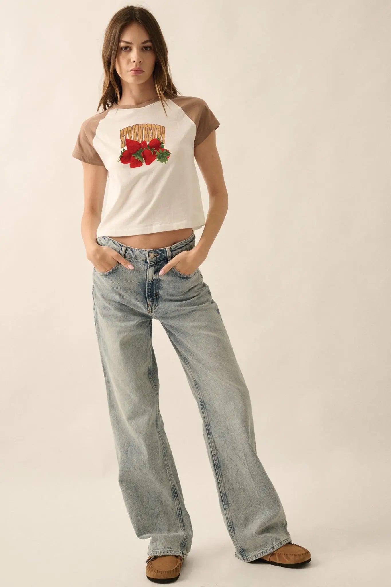 Strawberry Fields Cropped Raglan Graphic Baby Tee