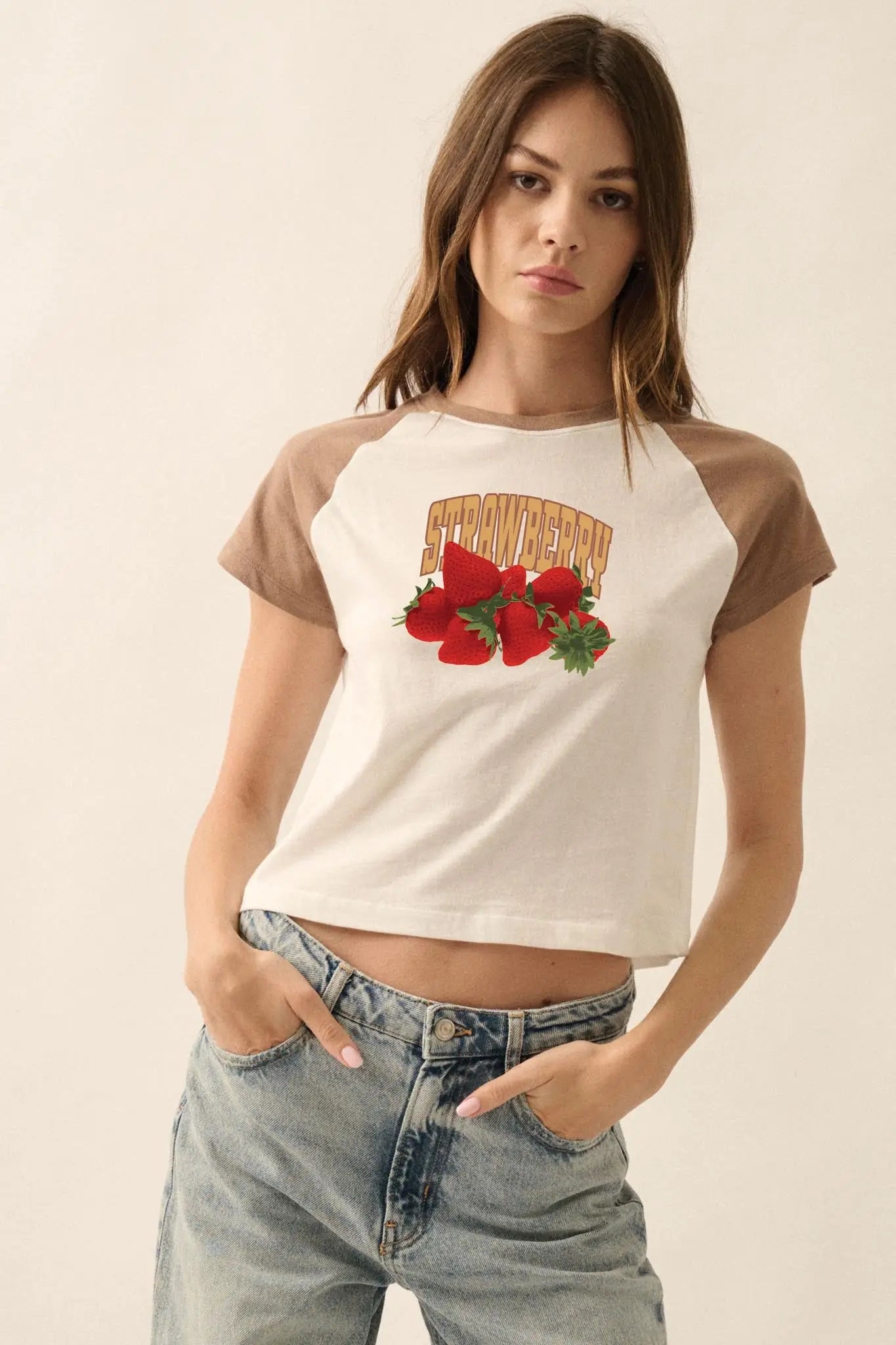 Strawberry Fields Cropped Raglan Graphic Baby Tee