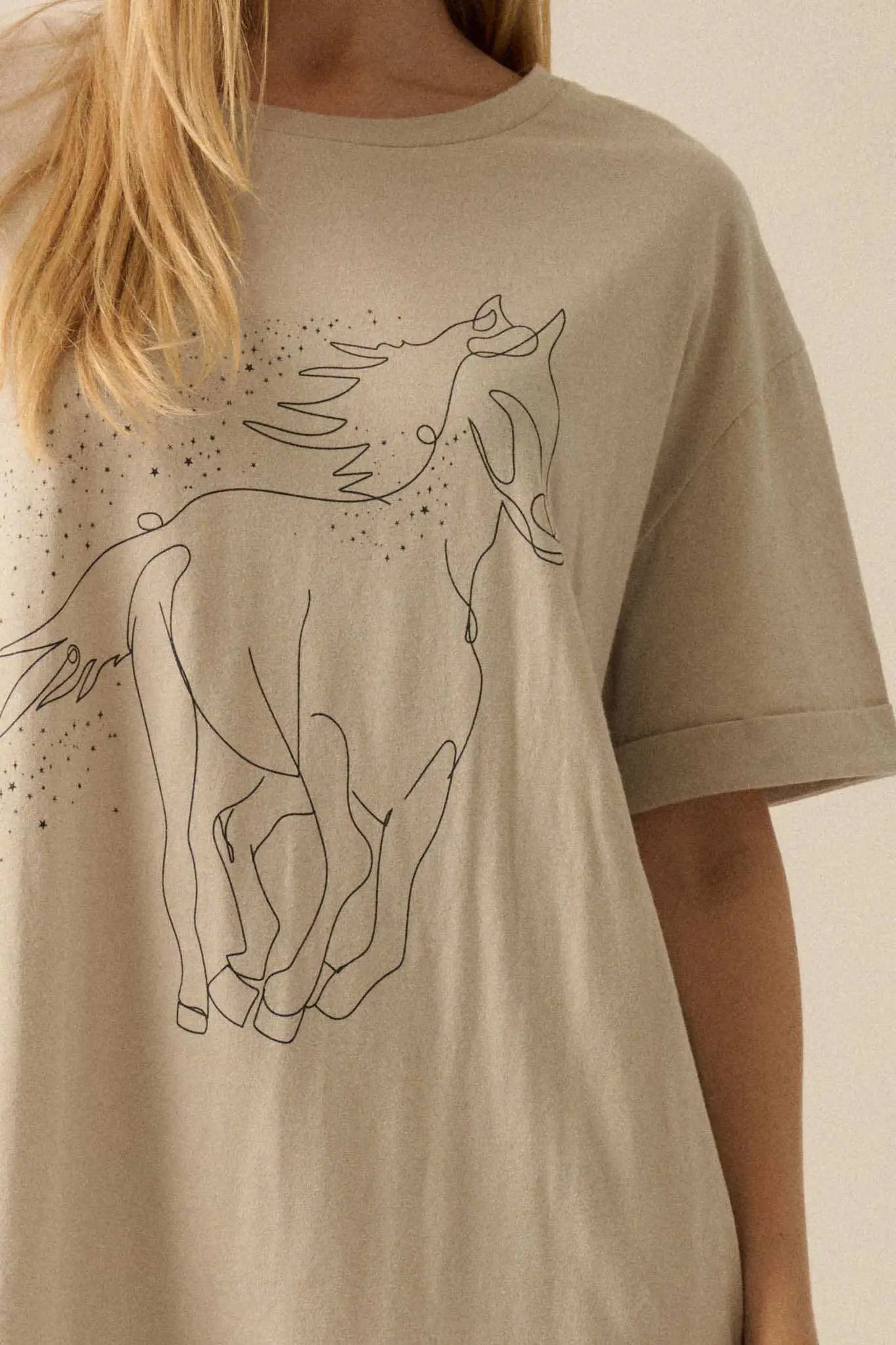 Wild Horses Oversize Hand-Drawn Graphic Tee