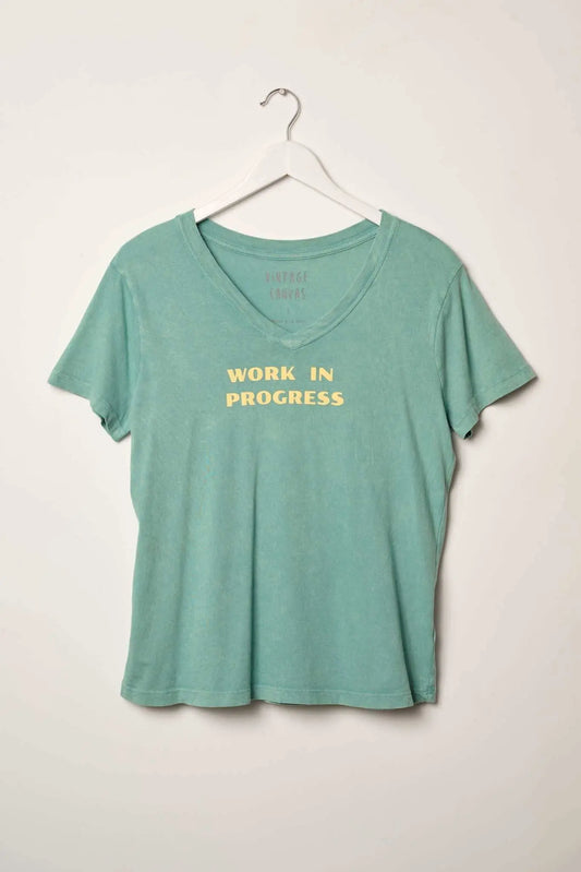 Work in Progress Vintage-Wash V-Neck Graphic Tee