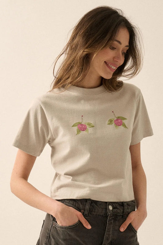 Wild Cherries Garment-Dyed Cropped Graphic Tee