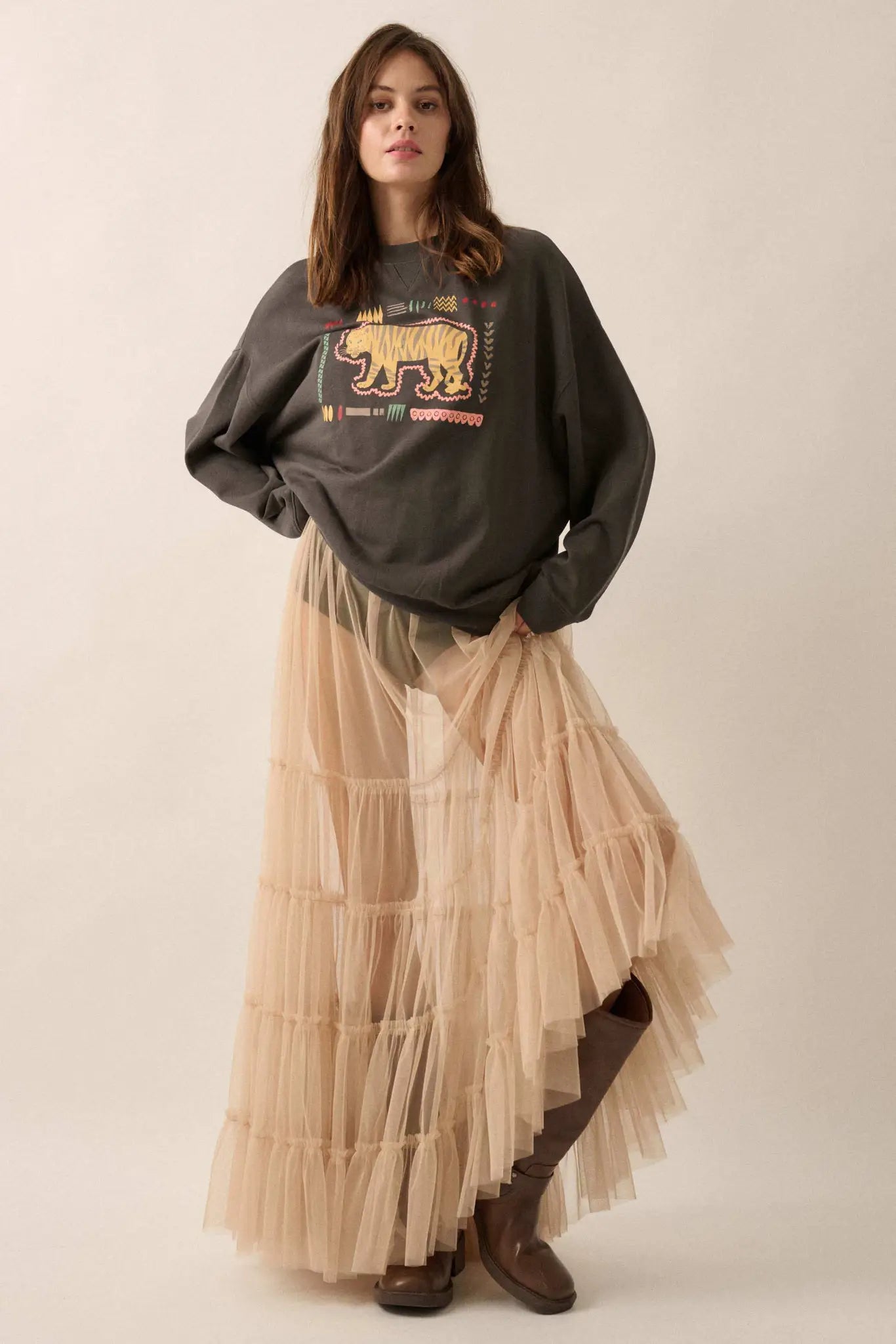 Tribal Tiger Vintage-Print Graphic Sweatshirt