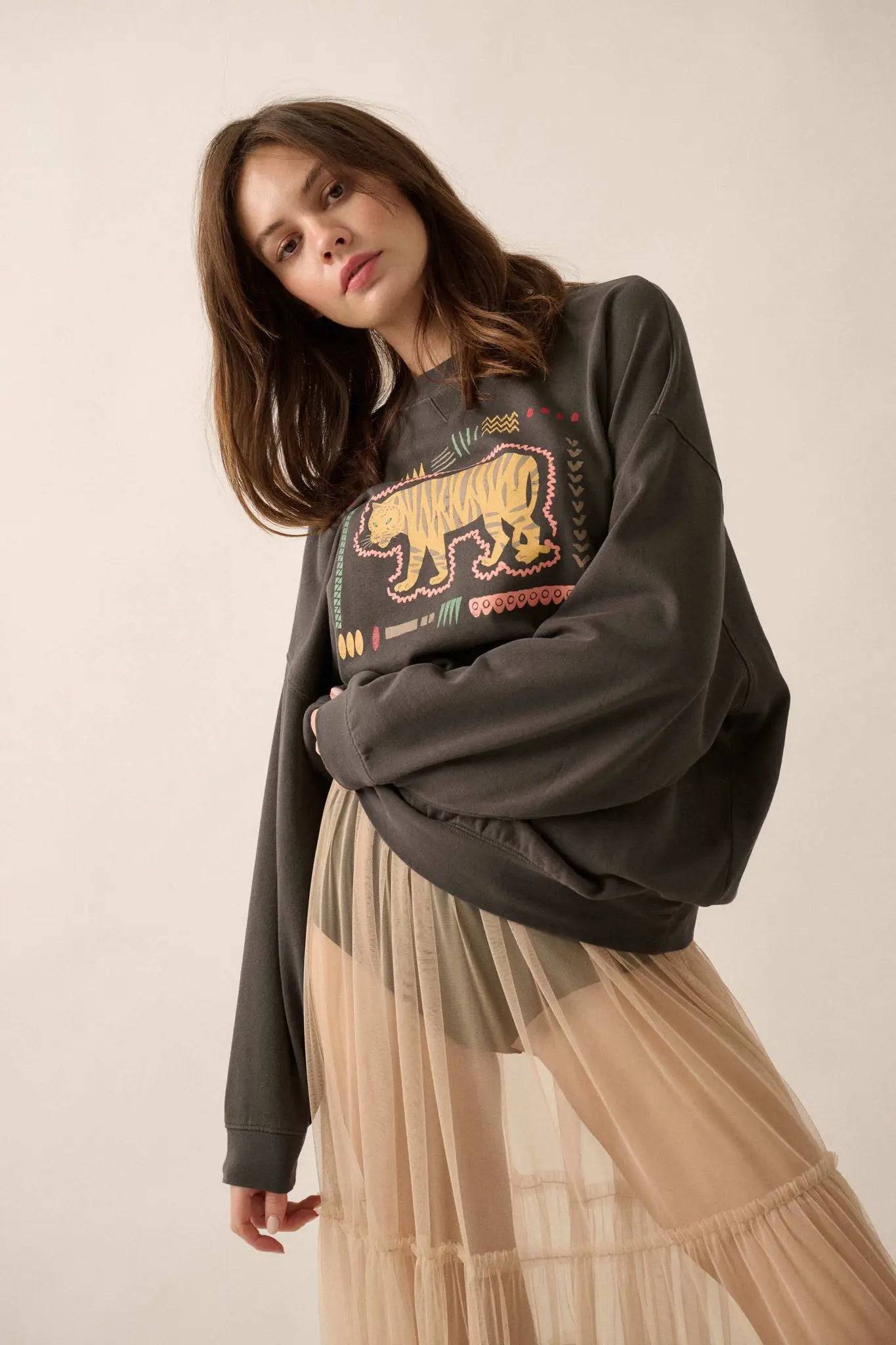 Tribal Tiger Vintage-Print Graphic Sweatshirt